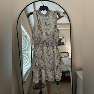 Snakeskin Mock Neck Cinched Waist Dress